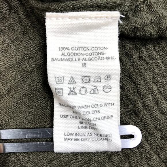 FREE PEOPLE Changing Horizons V Neck Top Sz S Olive Green Gauze Oversize Boho - Picture 10 of 11